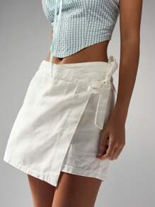 MISSGUIDED Tie Detail Wrap Skort Shorts High Waisted Summer Beach Resort Wear Casual Mini Length Versatile Lightweight - White - View 3