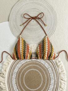 Swim Vcay Crochet Knit Rope Halter Neck Bikini Top, Perfect For Beach Vacation, Summer - Multicolor - View 1