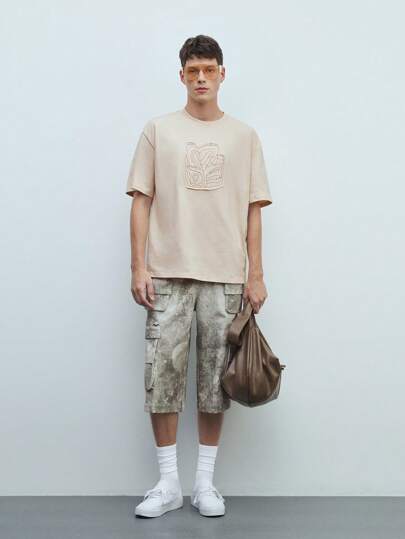 Maija 男士休闲简约字母刺绣贴布 T 恤