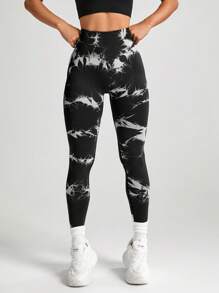 SHEIN Yoga Trendy High Waisted Seamless Tie-Dye Leggings Yoga Women Pants - Multicolor - View 3