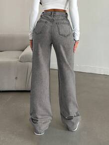 SHEIN Tall Snow Wash Straight Leg Jeans High Rise For Tall - Light Grey - View 2