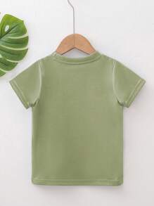SHEIN Young Boy Solid Color Round Neck Loose Casual Short Sleeve T-Shirt - Green - View 2