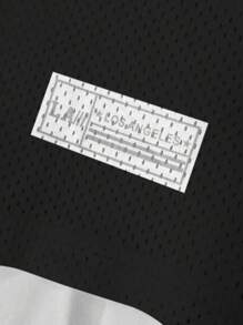 Manfinity Campus Court Men's Short Sleeve Mesh Patchwork Letter Print Zip-Up Shirt , Men Cropped Shirts , Streetwear Shirt , Men Streetwear Shirts - Black - View 6