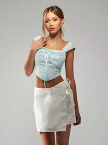 MISSGUIDED Tie Detail Wrap Skort Shorts High Waisted Summer Beach Resort Wear Casual Mini Length Versatile Lightweight - White - View 6