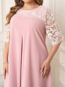 SHEIN Clasi Vestido de mujer de talla grande elegante con bordado, patchwork y bloque de color sin mangas, para uso romántico y casual, vestidos de primavera/verano para mujeres, vestido de verano, vestido rosa, vestidos de talla grande, vestidos para mujer, vestido elegante rosa para mujer, vestido fluido, vestidos para fiesta de mujer, vestidos midi para mujer, vestidos de talla grande para mujer, vestidos de verano para mujer, vestidos modestos para mujer, vestido de encaje