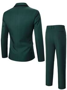 Manfinity Homme Men's Lapel Neck Long Sleeve Single Breasted Blazer And Pants Suit Set , Pants Suits For Men , Suits For Men Green