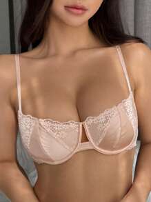 DAZY Lace Semi-Sheer Wireless Unlined Bra - Pink - View 5