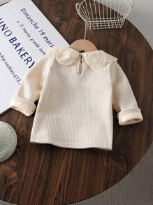 SHEIN Vintaside Kids Baby Girls Autumn/Winter Elegant Embroidered Lace Trim Knitted Basic Blouse