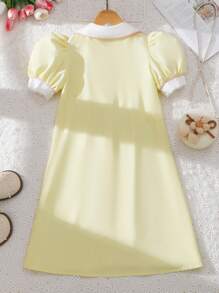 SHEIN Vestido elegante amarillo de moda para niña preadolescente, perfecto para vacaciones, verano y viajes