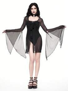 ROMWE Gothic Dark Bat Design Kimono Cover Up For Women - Black - View 5