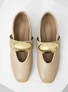 MOTF PREMIUM SQUARE TOE PU LEATHER FLAT SHOES - Apricot - View 1