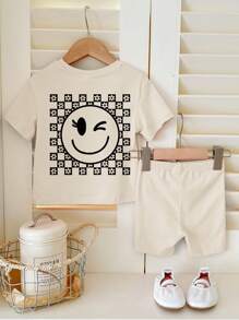 SHEIN Baby Girl Casual Minimalist Short Sleeve Shorts Set, Suitable For Summer