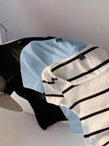 SHEIN EZwear Set da 3 maglie oversize a righe bianche e nere e di colore unito