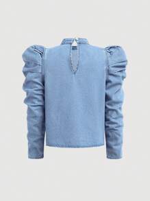 SHEIN Top in denim casual per ragazze adolescenti con fiocco decorativo