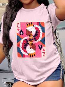 Maweii Queen Of Hearts Art Print T-Shirt, Poker Character Design Print, Red Peach Q, Fun And Creative Gift