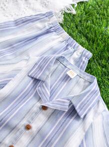 Cozy Pixies Bộ 2 áo sơ mi tay ngắn ve áo trang trí sọc nhiều màu cho bé trai và quần short cạp chun - Nhiều màu - Xem 7