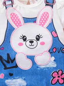 SHEIN Barboteuse d'été mignonne pour bébé fille avec effet denim et empiècement