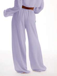 MUSERA Drawstring Waist Beach Trousers, Boho, Elegant, Holiday Vacation Ibiza - Mauve Purple - View 2