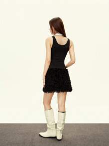 Rina Fox Women's Contrast Collar Sleeveless Fitted Fluffy High Waist A-Line Mini Dress - Black and White - View 3