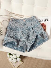Franclia Women Floral Jacquard Pleated High Waist A-Line Casual Shorts - Multicolor - View 7