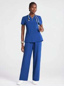TaskEZ Scrub Uniform Set: Blouse And Trousers,Sets For Women Casual Scrub Sets Scrub Sets For Women Women Scrub Sets Work Clothes Women - Blue - View 4