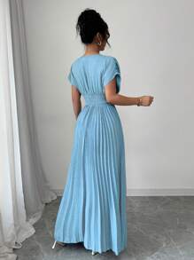 Rafferiza Blue Cross-Front Ruched Waist Short Dress For Women - Baby Blue - View 2