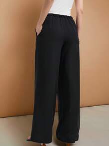 Ontre 2025 新款休闲裤，都市通勤风格黑色裤子，配撞色白色腰带，女士日常休闲裤