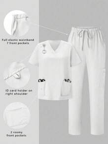 TaskEZ Conjunto Uniforme de Verão Simples de Manga Curta com Bolso na Parte Superior e Calça, Conjuntos de Scrubs