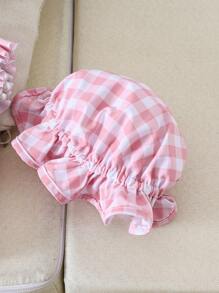 Newborn Baby Pink Plaid Random Print Swimsuit & Swim Cap Set - Baby Pink - View 8