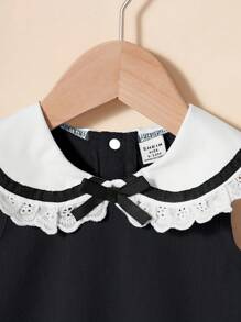 Rochie gri, drăguță, minimalistă, elegantă, cu broderie, fără mâneci, cu guler cu volane, potrivită pentru ținute casual zilnice, întâlniri, ieșiri și vacanțe de vară - Negru - Vizualizare 6