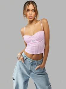 MISSGUIDED Designer Striped Bustier Cami Top Corset Style Summer Crop Tank Spaghetti Strap Y2K Fashion Party Club Wear Slim Fit Structured - Pink - View 6