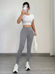 SHEIN SXY 3 条装女士紧身裤，舒适顺滑，适合瑜伽、健身、骑自行车和日常穿着 - 淺灰色 - 查看 10