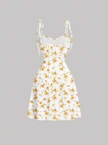 SHEIN MOD Shoulder Tie Ruched Waist A-Line Dress, Suitable For Summer - Multicolor - View 2