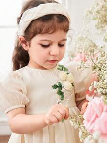 Vestido corto de manga corta con estampado floral de organza color albaricoque, elegante y lindo para bebé niña en verano