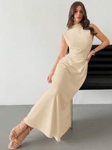 Firerie 情人节新款优雅浪漫白色立领无袖荷叶边 A 字长裙，适合约会、日常通勤