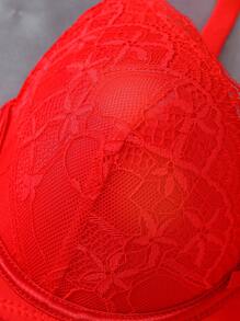 1pc Sexy Lace Minimalist Lift & Support Wireless Lingerie Bra For Women - Red - View 3