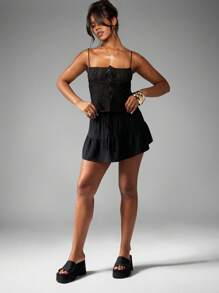 MISSGUIDED Chân váy mini nhiều tầng, eo rút, dáng chữ A, váy ngắn bồng bềnh, đi biển mùa hè, tiệc tùng, lễ hội, kỳ nghỉ, boho, cạp chun, nhẹ, thoải mái - màu đen - Xem 6