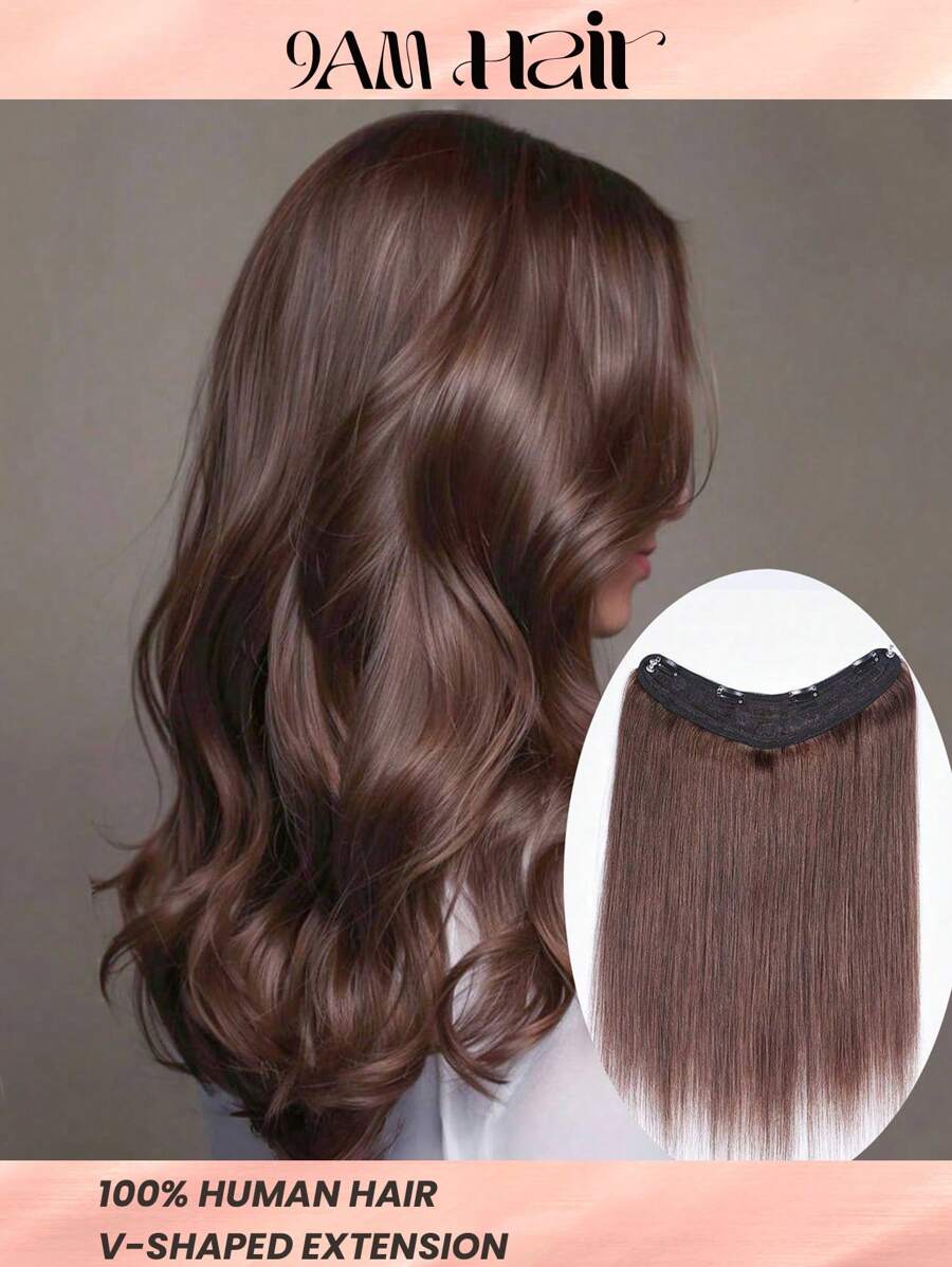 One Piece V-Shaped Clip In Hair Extensions Back-V 100% Human Hair Dark Brown Color Straight Hair For Women Easy To Style, Lightweight, Breathable, Invisible Suitable For All Hair Types And Daily Wear S2# - S2 - View 1