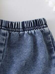 Baby Girl Cute & Elegant Black Spaghetti Strap Top With Big Bow & Denim Shorts Set, Spring/Summer - Multicolor - View 5