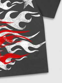 ROMWE MEN Street Life 男士哥特式印花短袖 T 恤，适合日常穿着，春夏季 - 深灰色 - 查看 5