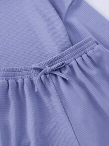 SHEIN LMoss Kids 2pcs/Set Young Girls Loose Knit Solid Crew Neck Top And Form-Fitting Knit Shorts Set