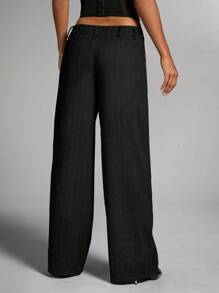 SHEIN PETITE CURVE 女士大码灰色纯色通勤休闲/办公装/老款风格/时尚外出/秋冬保暖羊毛斜纹直筒裤/冬季女裤