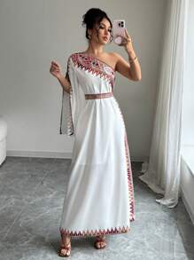 Elenzga Elegant Geometric Print Spaghetti Strap Dress Fall Cloth For Women