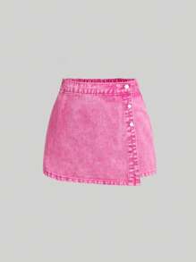 SHEIN MOD Jupe-short en jean délavé casual grande taille, été pour femmes, shorts pour femmes, femmes en rose, femmes de concert, raves, festivals de raves, Pâques pour femmes, vêtements d'été pour femmes, style old money pour femmes, concerts country, jupes de garden party, jupe-short pastel pour femmes, raves