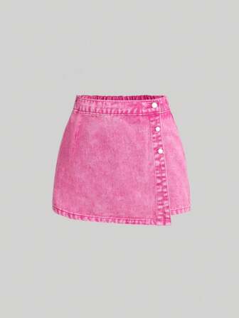 SHEIN MOD Plus Size Casual Washed Denim Wrap Skort, Zomers voor vrouwen, Shorts voor vrouwen, Roze vrouwen, Concertvrouwen, Raves, Raves Festival, Paasvrouwen, Dameskleding Zomer, Old Money Stijl Vrouwen, Countryconcert, Tea Party Rokken, Pastelkleurige Skort voor vrouwen, Rave