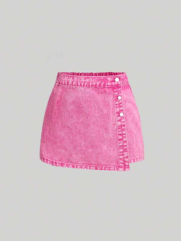 SHEIN MOD Plus Size Casual Washed Denim Wrap Skort, Summers For Women, Shorts For Women, Pink Women, Concert Women, Raves, Raves Festival, Easter Women, Women Clothing Summer, Old Money Style Women, Country Concert, Tea Party Skirts, Pastel Skort For Women, Rave