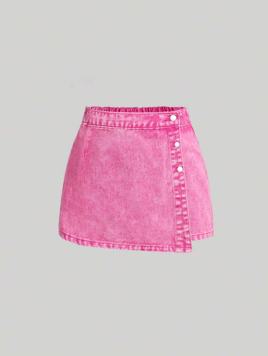 SHEIN MOD Jupe-short en jean délavé casual grande taille, été pour femmes, shorts pour femmes, femmes en rose, femmes de concert, raves, festivals de raves, Pâques pour femmes, vêtements d'été pour femmes, style old money pour femmes, concerts country, jupes de garden party, jupe-short pastel pour femmes, raves