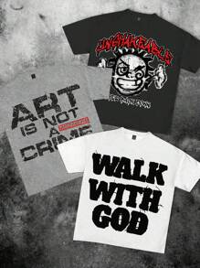 SHEIN Leap Crew Tween Boys Casual Minimalist Style Round Neck Short Sleeve T-Shirt, Suitable For Summer - Multicolor - View 1