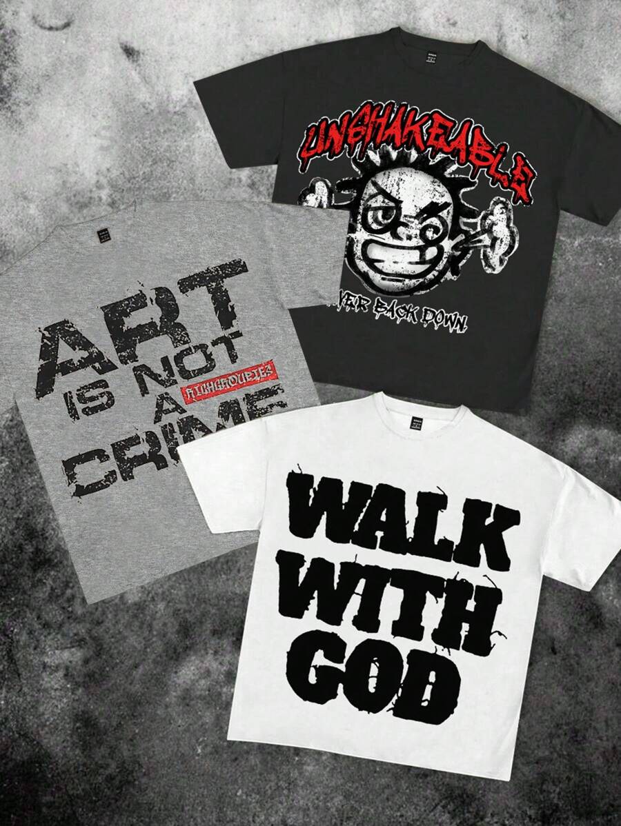 SHEIN Leap Crew Tween Boys Casual Minimalist Style Round Neck Short Sleeve T-Shirt, Suitable For Summer - Multicolor - View 1