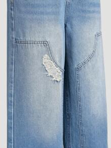 Jungen Applikation Patchwork Mode Denim Gerade Bein Weite Hose - Mittele Waschung - Übersicht 6